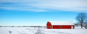 red barn in winter